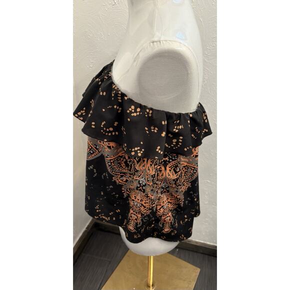 Intimately Free People Strapless Flounce Flutter Top Size Small Black/Orange - Picture 3 of 6